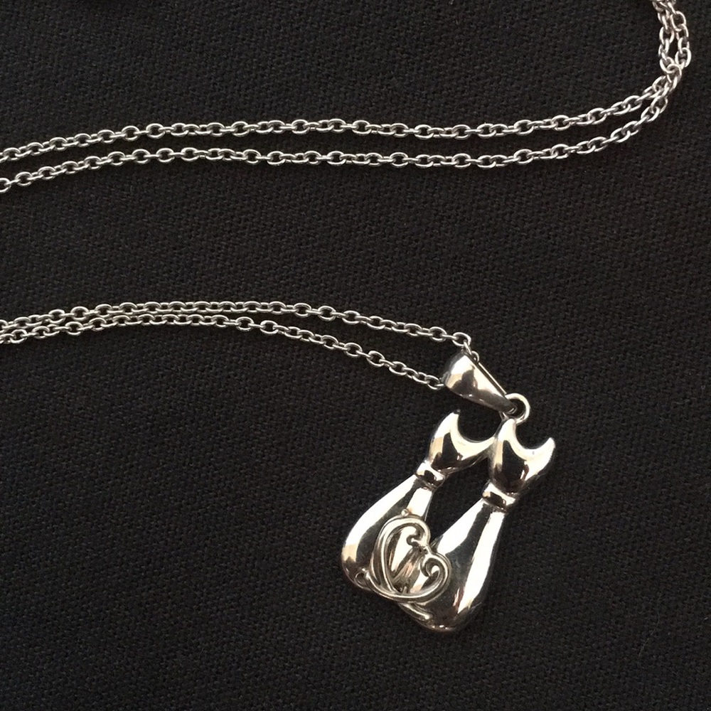 Sterling Silver Cat Pair Charm and Necklace